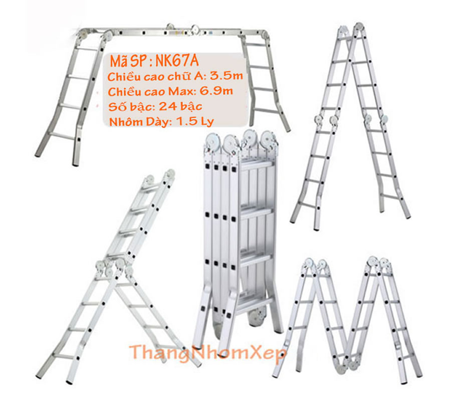 Thang Nhôm inox rút đơn đôi chữ A Vinh Nghệ An